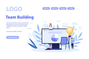 Team building  concept web page.Flat vector illustration isolated on white background. Can use for web banner, infographics, web page.
