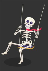 Fototapeta premium Creepy skeleton sitting and swinging on a rope swing