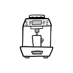 Hand drawn coffee machine isolated on a white. Sketch. Coffee concept. Vector illustration.