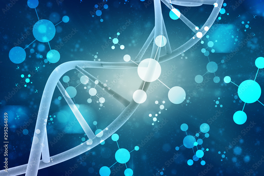 Poster 3d render of dna structure, abstract background