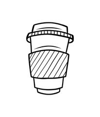 Hand drawn paper coffee cup isolated on a white. Sketch. Coffee to go concept. Vector illustration.