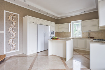 Fototapeta na wymiar White kitchen in classic style