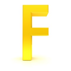 letter F gold sign alphabet capital character 3d font text isolated on white