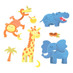 Cartoon Funny Kids Animal Characters Vector Illustrations