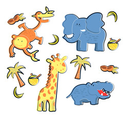 Cartoon Funny Kids Animal Characters Vector Illustrations