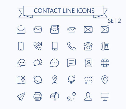 Contact line mini icons set 2. Editable stroke. 24x24 grid. Pixel Perfect.