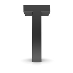 T letter black 3d sign 3d rendering isolated on white