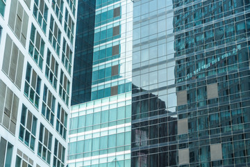 Close-Up of Modern Office Buildings in city of China.