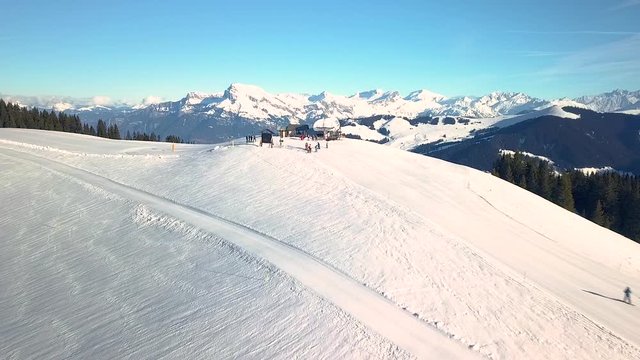 Aerial of the top of chairlift Les Petites Fontaines, Meg&egrave;ve Resort, Haute-Savoie, France