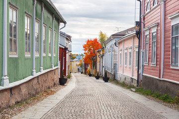 Street in Old town of Porvoo in Finland.	