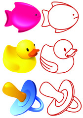 baby toys of bright color and line shape view