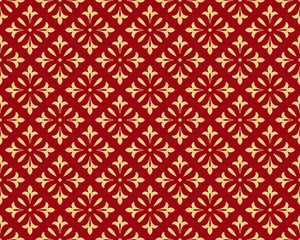 Flower geometric pattern. Seamless vector background. Red and gold ornament