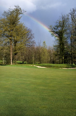Arc en ciel, Orage, Golf, pelouse,