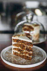 Traditional homemade carrot cake on beautiful tasty background