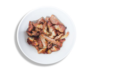 Grilled meat in bowl isolated on white