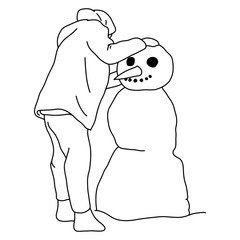 boy making snowman vector illustration sketch doodle hand drawn with black lines isolated on white background