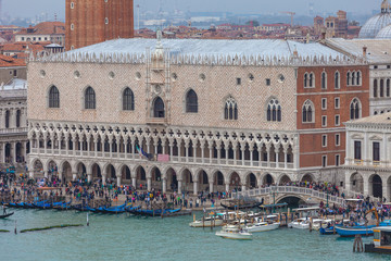 Fototapeta na wymiar Aerial view of Doge's Palace with crowd of tourists , Venice, Italy