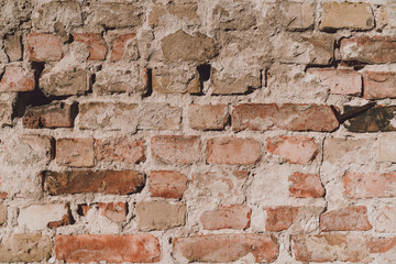Vintage brick wall texture. Panoramic background of old stone.