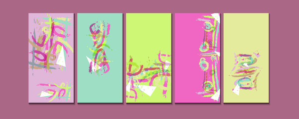 Elegant natural pastel muted pale calm tones card templates set. Collection of romantic invitations with gold abstraction background line color