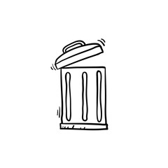 trash can illustration with handdrawn doodle style vector
