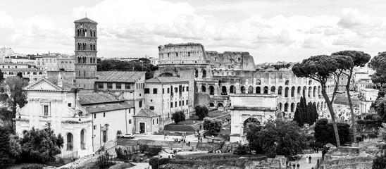 Panele Szklane  Forum Romanum, Forum Łacińskie Romanum, najważniejsze centrum starożytnego Rzymu we Włoszech. Widok z lotu ptaka ze wzgórza Palatyn