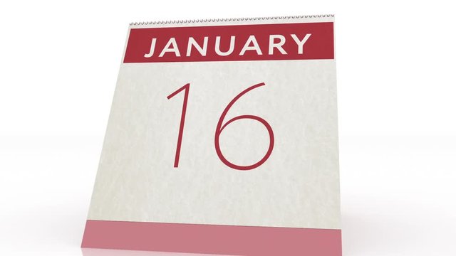 January 16 date. calendar change to January 16 animation