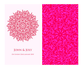 Invitation or wedding card with mandala vector illustration. Template of Business card, greeting card, Gift voucher, background pattern, fashion design.