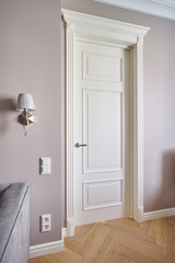 white door in classic style with steel handle