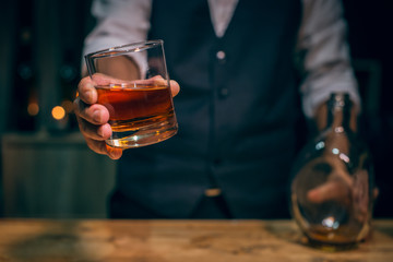 glass of whiskey in bar