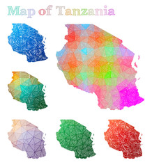 Hand-drawn map of Tanzania. Colorful country shape. Sketchy Tanzania maps collection. Vector illustration.