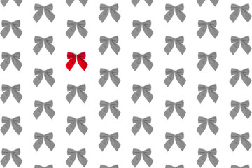 Gray bows, one red on a white background, Christmas pattern, not like everything, unique, against the system.