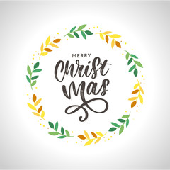 Obraz premium Christmas ornament wreath frame vector illustration set with red berries, green leaves, pine cone and cute Christmas ornaments.