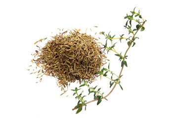 Dry and fresh thyme leave isolated on white