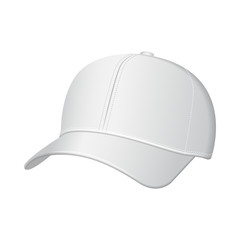 White baseball cap. Vector realistic illustration. Side view