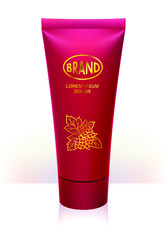 Red tube for cosmetic products. Gloss surface effect