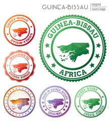 Guinea-Bissau badge. Colorful polygonal country symbol. Multicolored geometric Guinea-Bissau logos set. Vector illustration.
