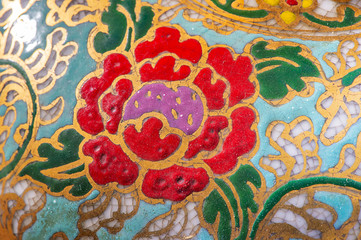 Benjarong bowl background, Thai painted ceramic porcelain