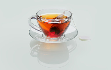 A cup of fresh  tea steeping with a teabag