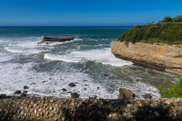 Beach and cliffs in Biarritz, France