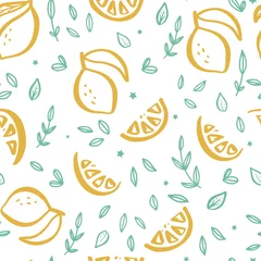 Photo sur Plexiglas Citrons Motif citron. Fond décoratif sans couture avec des citrons jaunes.