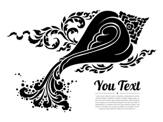 Thai Conch isolate vector. Hand drawn Thai Conch Shell on water, Line Thai is Thailand Style and Tattoo design. Logo Conch Shell lined pattern black.