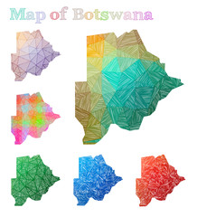 Hand-drawn map of Botswana. Colorful country shape. Sketchy Botswana maps collection. Vector illustration.