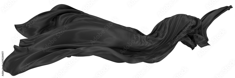 Poster abstract background of black wavy silk or satin. 3d rendering image.