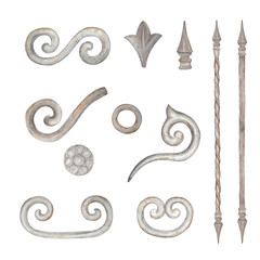 Watercolor decorative elements in vintage style.