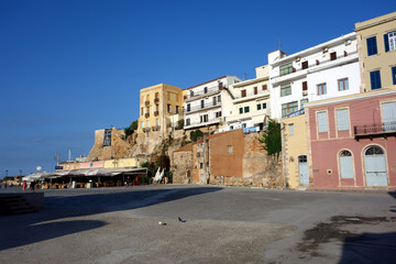 Fototapeta premium Colorful panoramic image of the beautiful old Venetian Harbour of the city of Chania, Crete, Greece