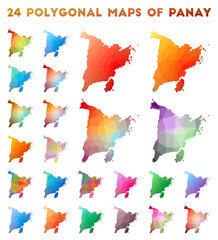 Set of vector polygonal maps of Panay. Bright gradient map of island in low poly style. Multicolored Panay map in geometric style for your infographics.