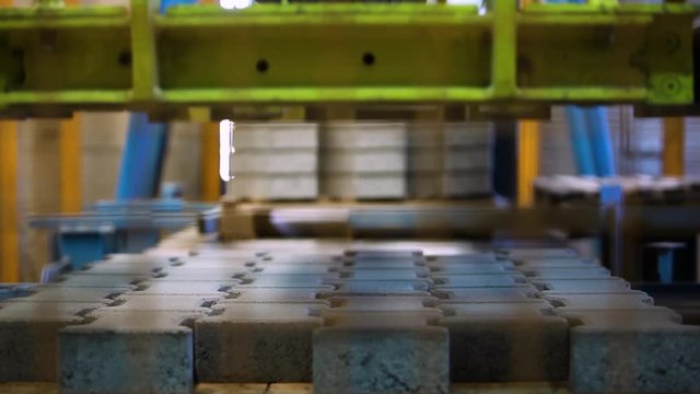 Production Line Inside A Road Pavement Factory. Interlocked Pavement Blocks