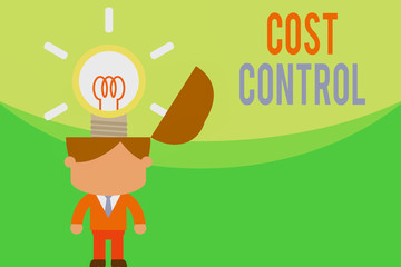 Text sign showing Cost Control. Business photo text practice of identifying and reducing business expenses Standing successful man suit necktie surging brilliant innovative solutions
