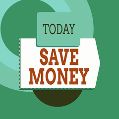 Text sign showing Save Money. Business photo text store some of your cash every month to use them sometime later Blank banner rectangle square above semicircle down Geometrical background