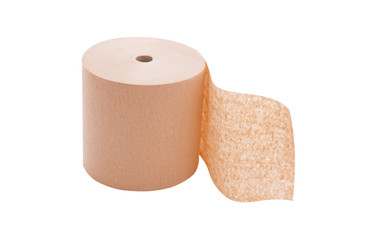 Paper roll mock up isolated on white background. Blank white packaging kitchen towel, toilet paper roll, cash register tape, thermal fax roll. Paper roll template